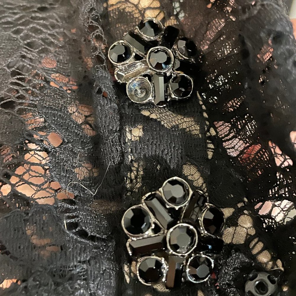 NWT Oscar de la Renta Black Lace Long-Sleeve Fit-and-Flare Dress - Picture 7 of 15